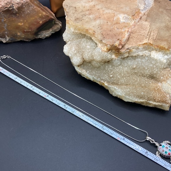 Silvertone enamel and rhinestone turtle necklace! - Picture 5 of 5